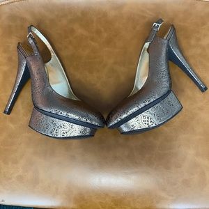 Halston Heritage Metallic Leather Slingback Pumps
